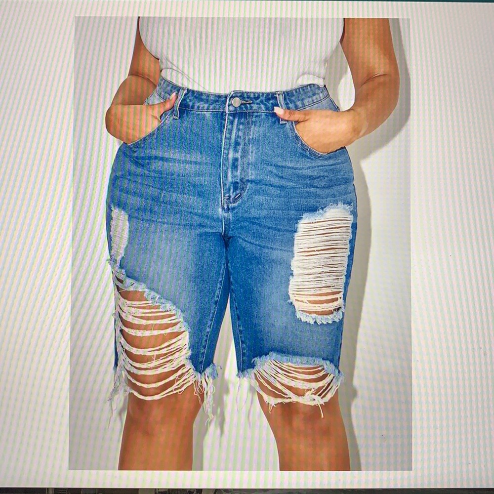 Ripped jean shorts